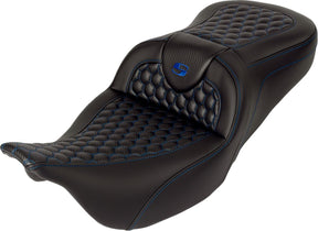 Roadsofa HC With Driver's Backrest Seat, Blue Stitch - 08-24 Touring Seat Saddlemen