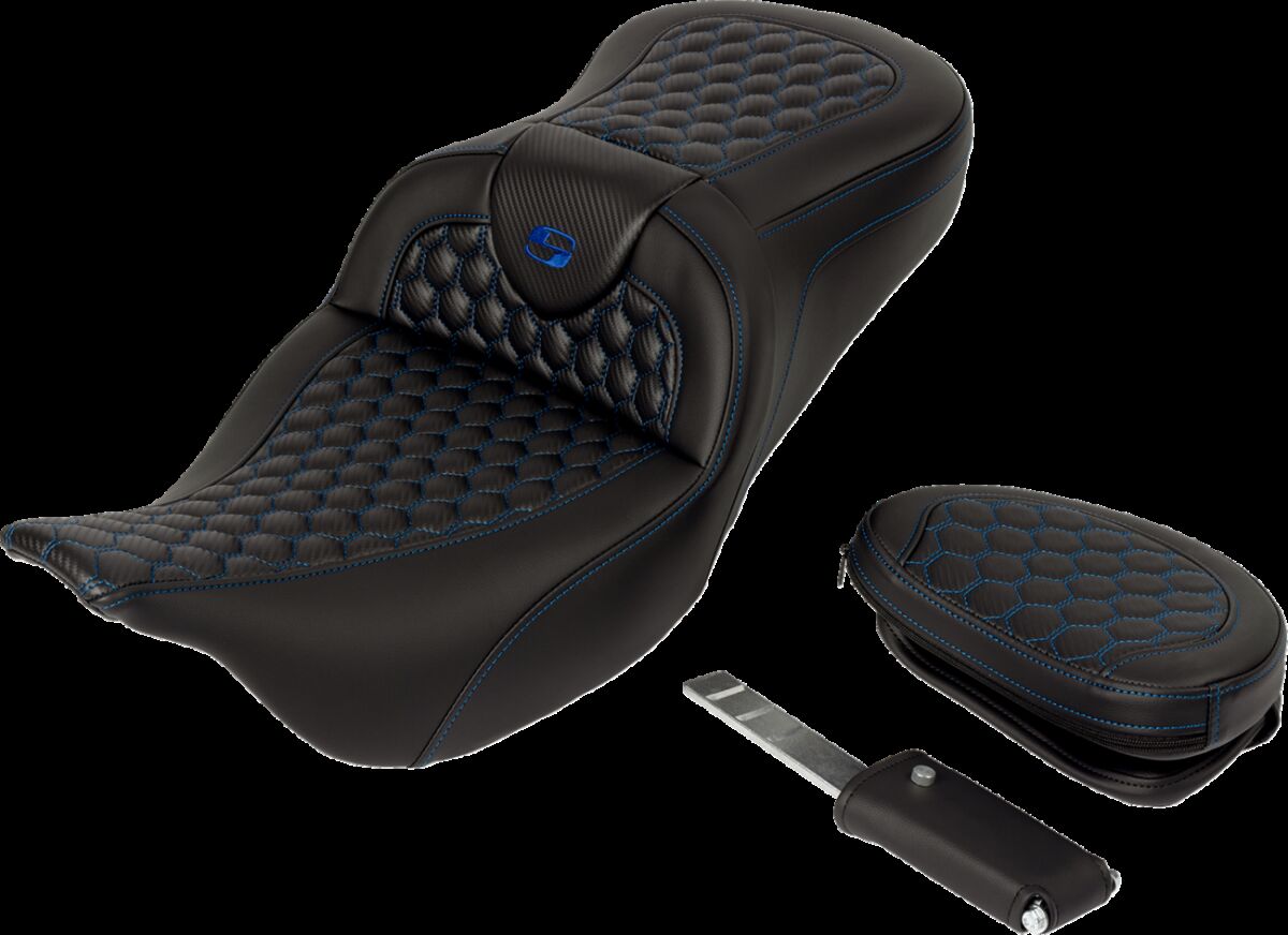 Saddlemen Roadsofa HC With Driver's Backrest Seat, Blue Stitch - 08-24 Touring Seat Saddlemen