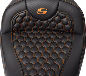 Roadsofa HC With Driver's Backrest Seat, Orange Stitch - 08-24 Touring Seat Saddlemen