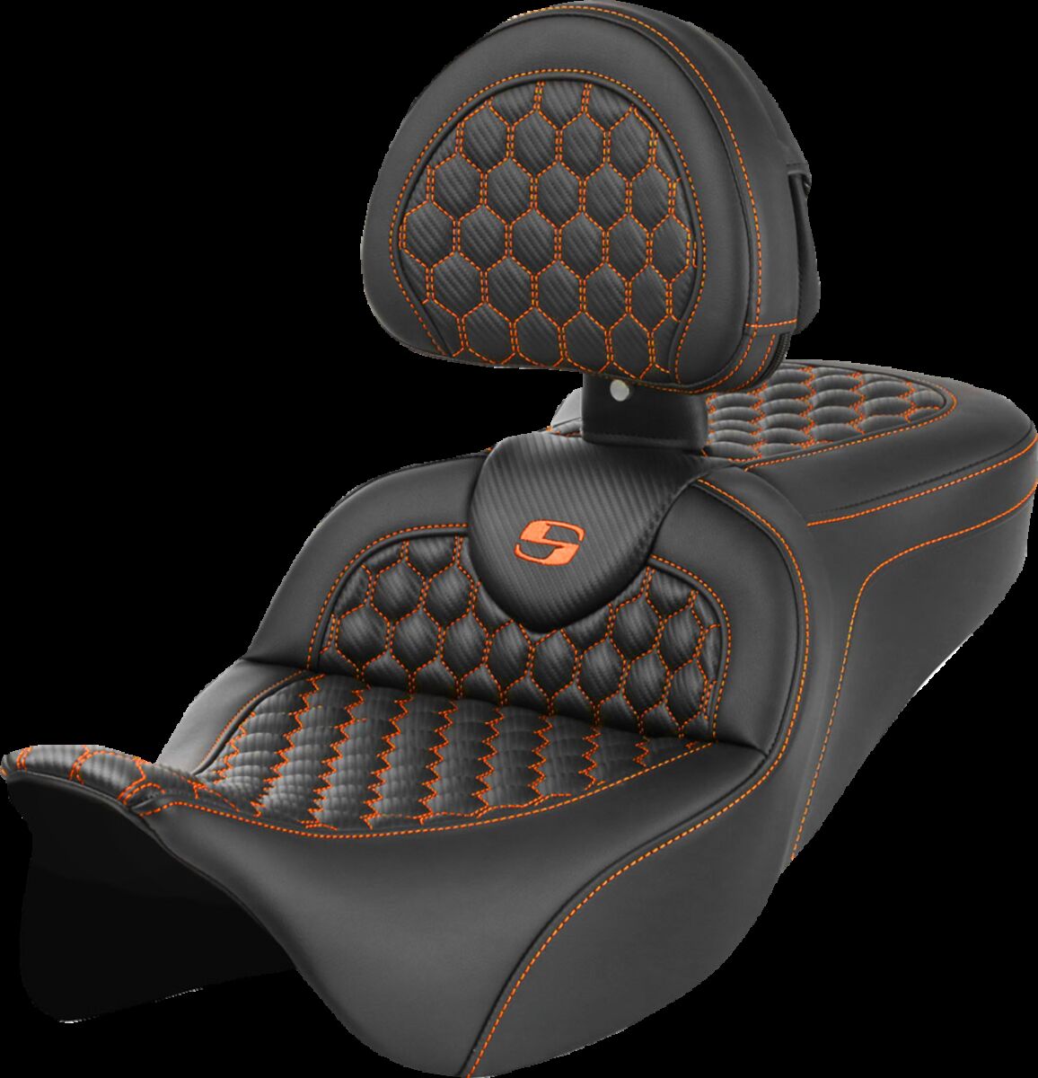 Saddlemen Roadsofa HC With Driver's Backrest Seat, Orange Stitch - 08-24 Touring Seat Saddlemen