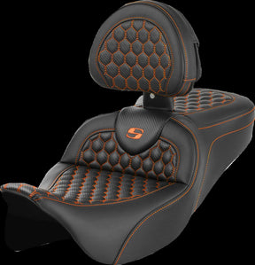 Saddlemen Roadsofa HC With Driver's Backrest Seat, Orange Stitch - 08-24 Touring Seat Saddlemen