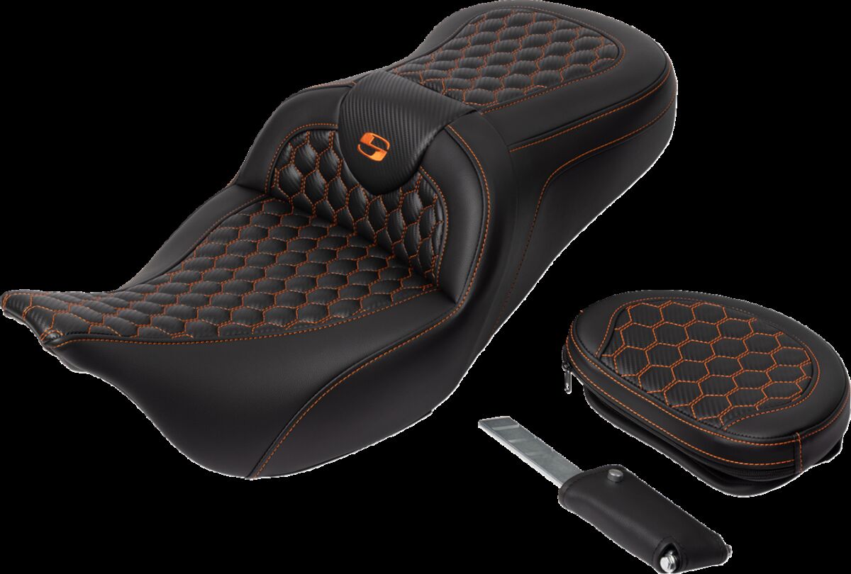 Saddlemen Roadsofa HC With Driver's Backrest Seat, Orange Stitch - 08-24 Touring Seat Saddlemen