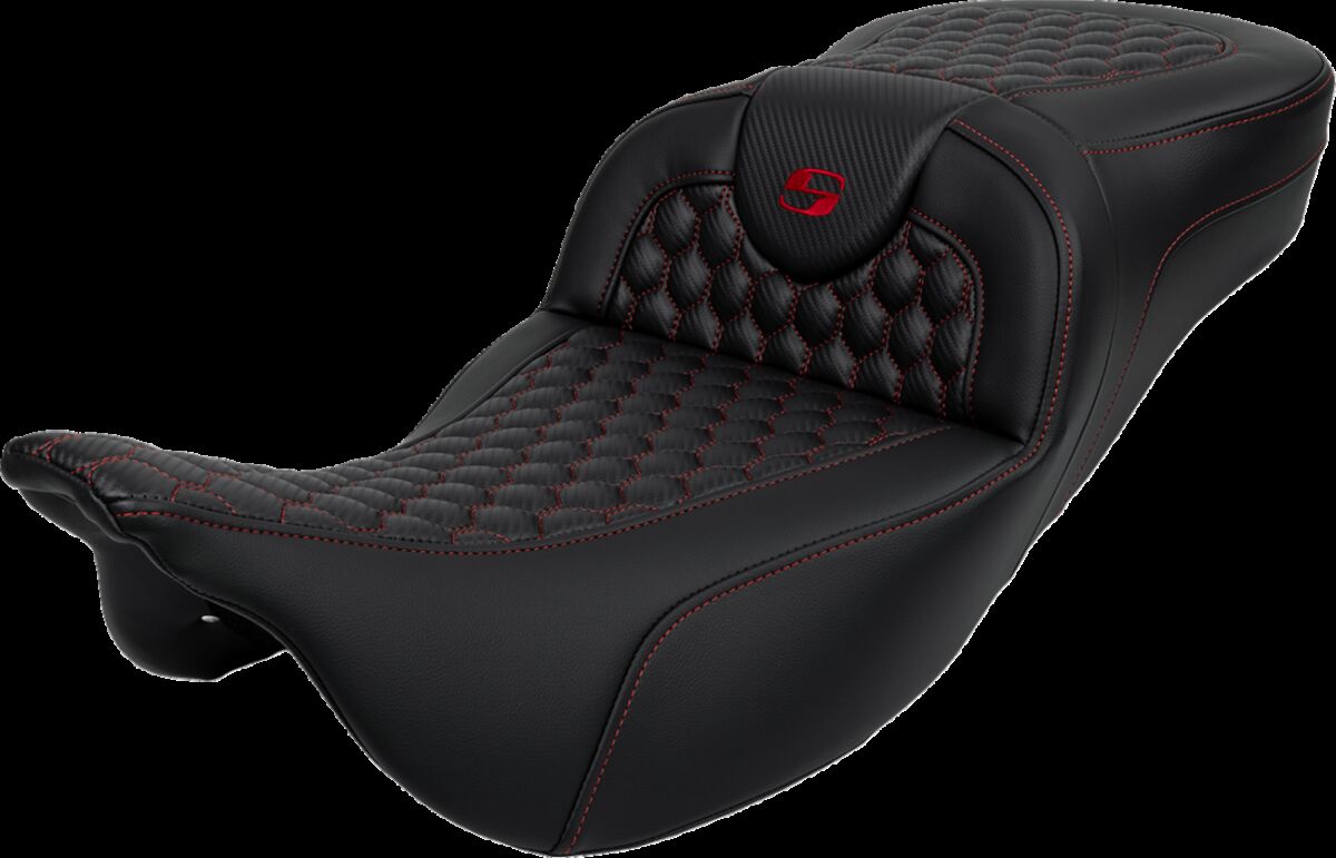 Saddlemen Roadsofa HC Extended Reach Seat, Red Stitch - 08-24 Touring Seat Saddlemen