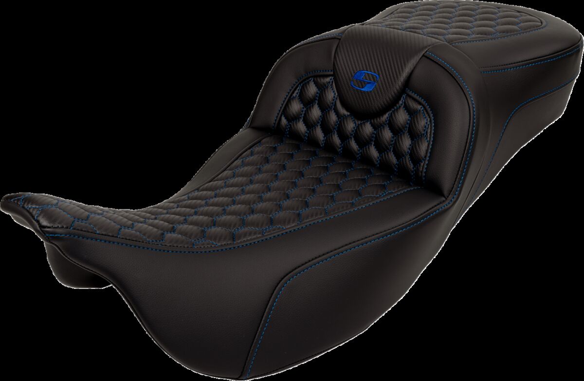Saddlemen Roadsofa HC Extended Reach Seat, Blue Stitch - 08-24 Touring Seat Saddlemen