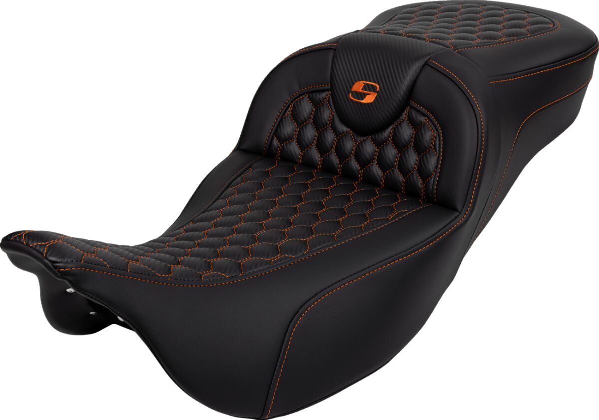 Roadsofa HC Extended Reach Seat, Orange Stitch - 08-24 Touring Seat Saddlemen Default Title