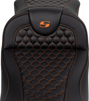 Roadsofa HC Extended Reach Seat, Orange Stitch - 08-24 Touring Seat Saddlemen