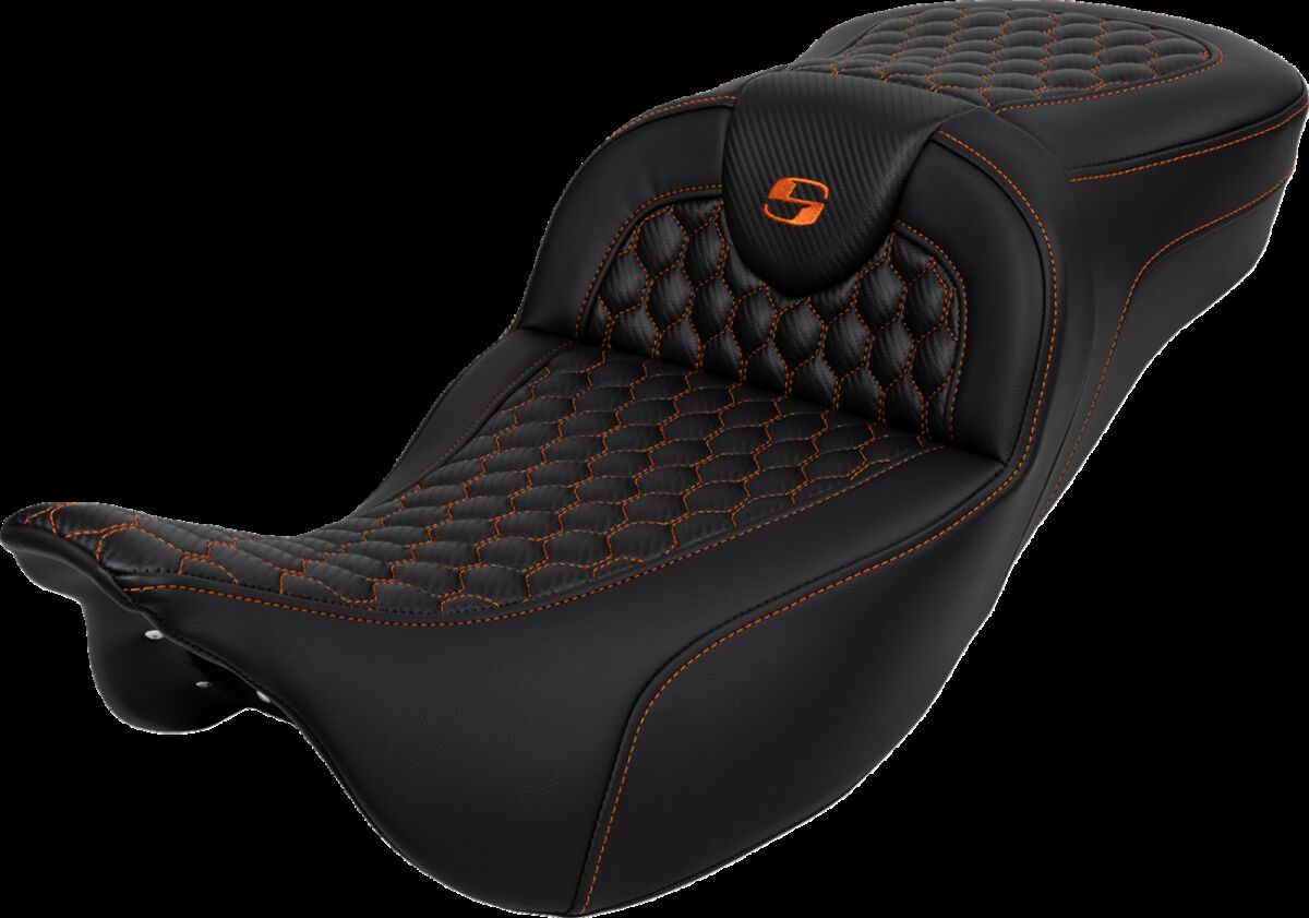 Saddlemen Roadsofa HC Extended Reach Seat, Orange Stitch - 08-24 Touring Seat Saddlemen