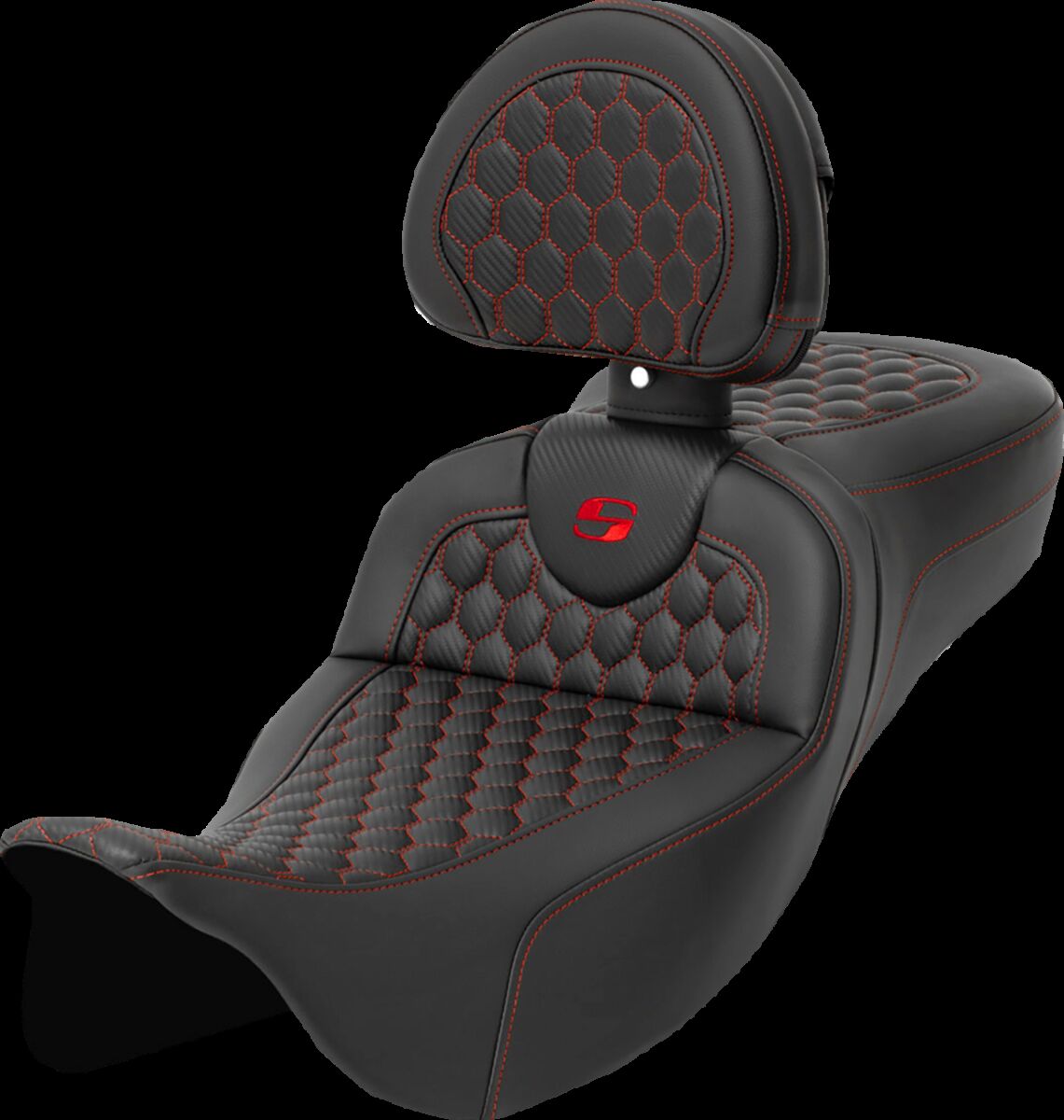 Saddlemen Roadsofa HC Extended Reach With Driver's Backrest Seat, Red Stitch - 08-24 Touring Seat Saddlemen