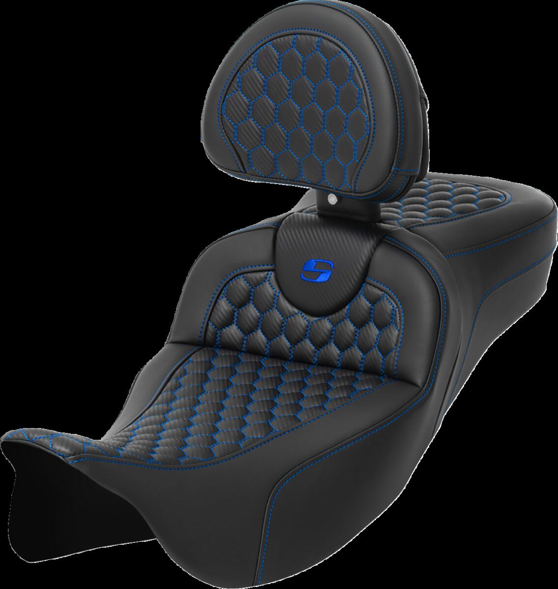 Saddlemen Roadsofa HC Extended Reach With Driver's Backrest Seat, Blue Stitch - 08-24 Touring Seat Saddlemen