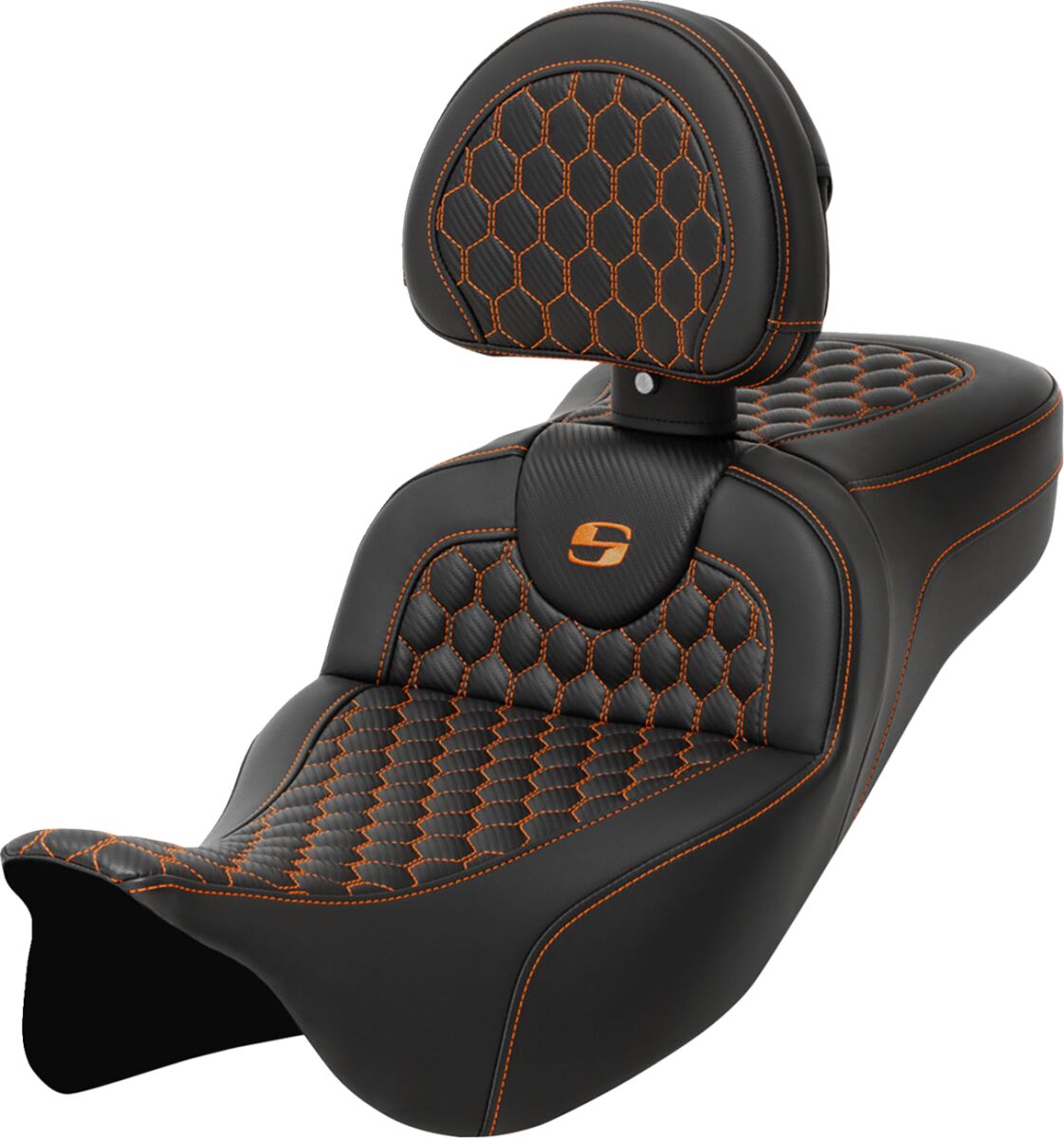 Saddlemen Roadsofa HC Extended Reach With Driver's Backrest Seat, Orange Stitch - 08-24 Touring Seat Saddlemen