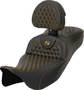 Roadsofa HC Extended Reach With Driver's Backrest Seat, Gold Stitch - 08-24 Touring Seat Saddlemen Default Title