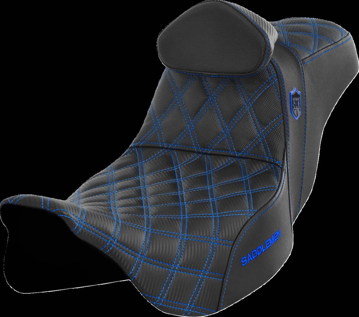 Saddlemen SDC Pro Series Performance Gripper Seat w/Lumbar Rest, Blue Stitch - 08-23 Touring Seat Saddlemen