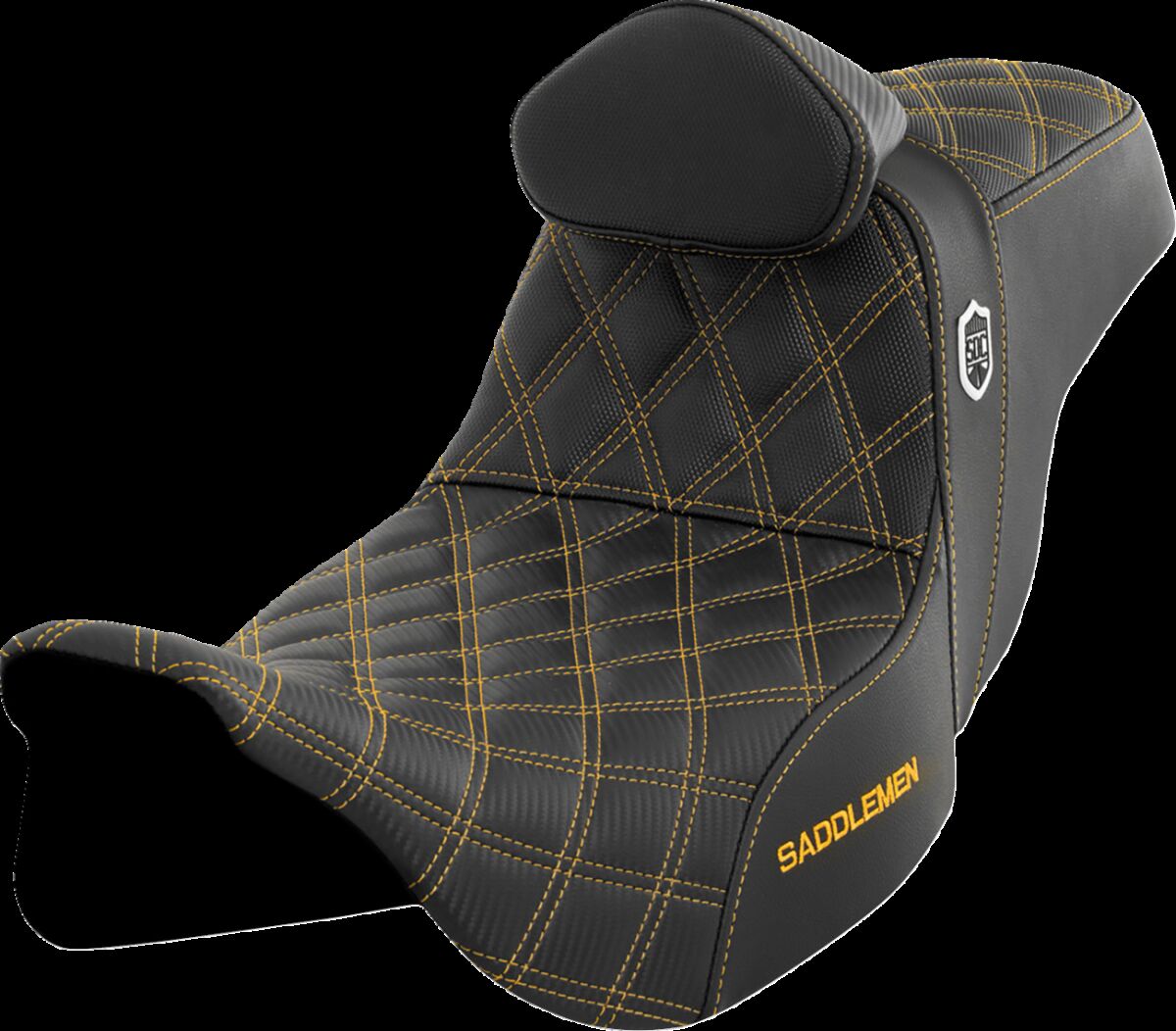 Saddlemen SDC Pro Series Performance Gripper Seat w/Lumbar Rest, Gold Stitch - 08-23 Touring Seat Saddlemen