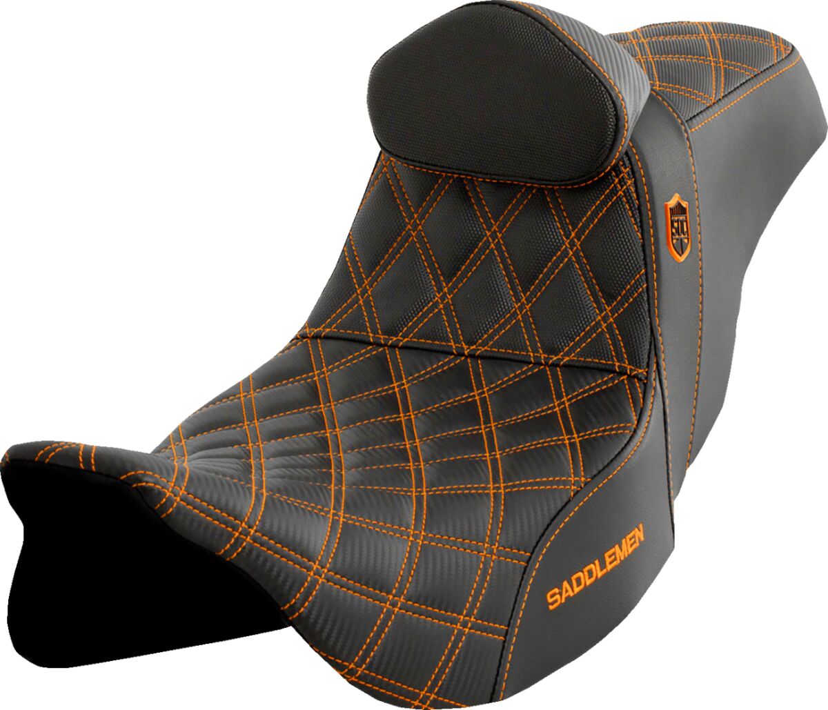 SDC Pro Series Performance Gripper Seat w/Lumbar Rest, Orange Stitch - 08-23 Touring Seat Saddlemen Default Title