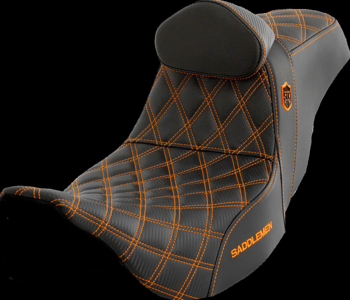 Saddlemen SDC Pro Series Performance Gripper Seat w/Lumbar Rest, Orange Stitch - 08-23 Touring Seat Saddlemen