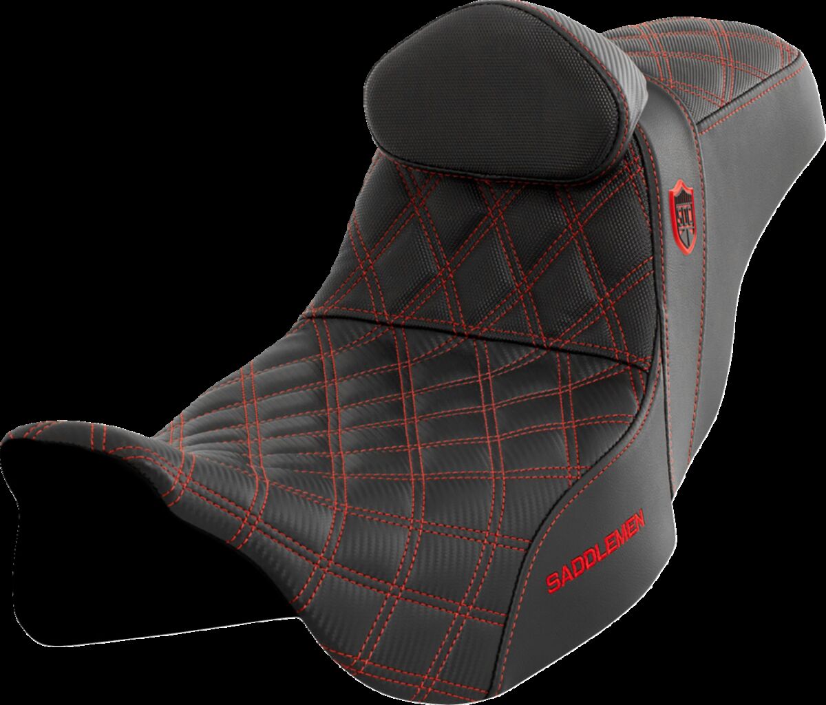 Saddlemen SDC Pro Series Performance Gripper Seat w/Lumbar Rest, Red Stitch - 08-23 Touring Seat Saddlemen