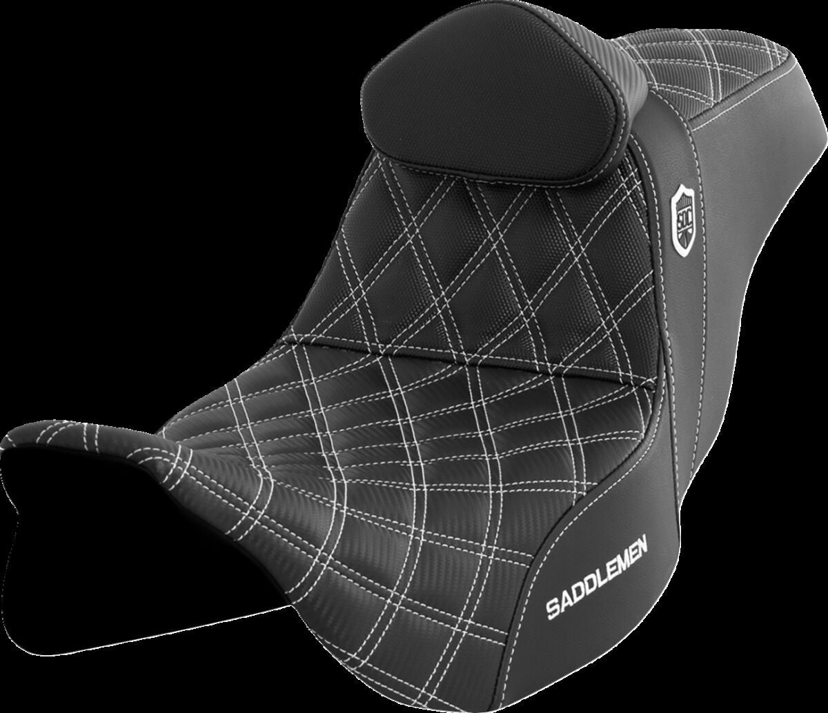 Saddlemen SDC Pro Series Performance Gripper Seat w/Lumbar Rest, White Stitch - 08-23 Touring Seat Saddlemen