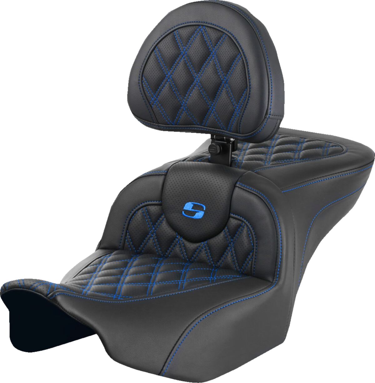 Saddlemen Roadsofa LS With Driver's Backrest Seat, Blue Stitch - 23+ Touring Seat Saddlemen