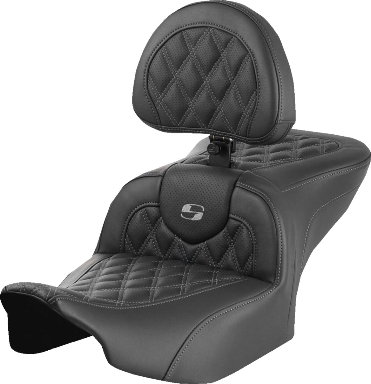 Saddlemen Roadsofa LS With Driver's Backrest Seat, Gray Stitch - 23+ Touring Seat Saddlemen