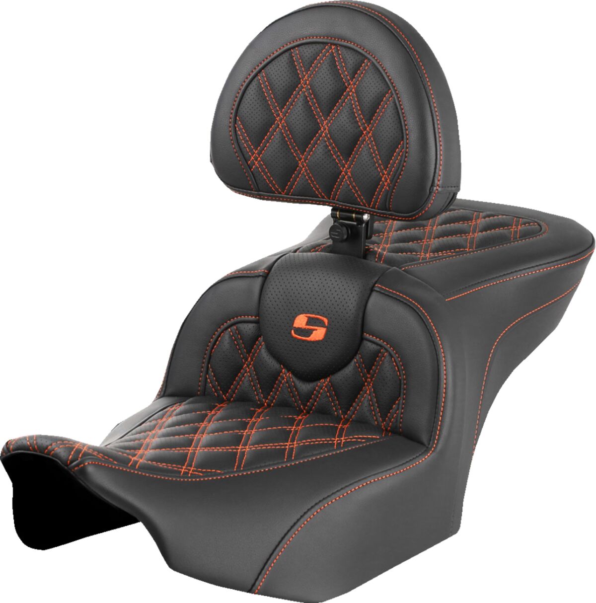 Saddlemen Roadsofa LS With Driver's Backrest Seat, Orange Stitch - 23+ Touring Seat Saddlemen
