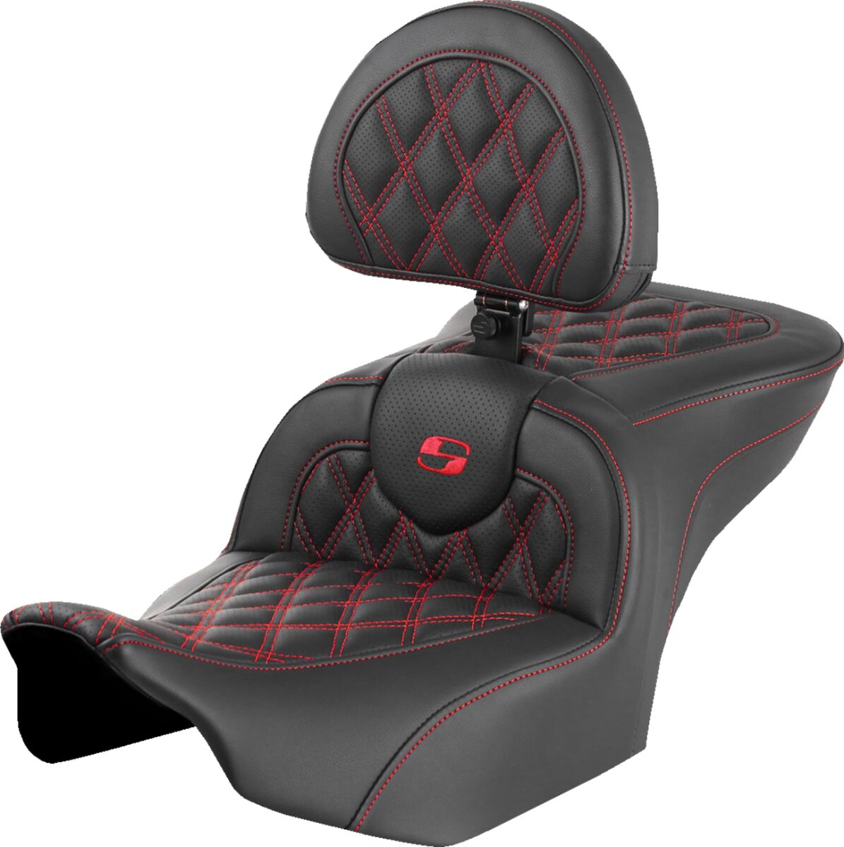 Saddlemen Roadsofa LS With Driver's Backrest Seat, Red Stitch - 23+ Touring Seat Saddlemen