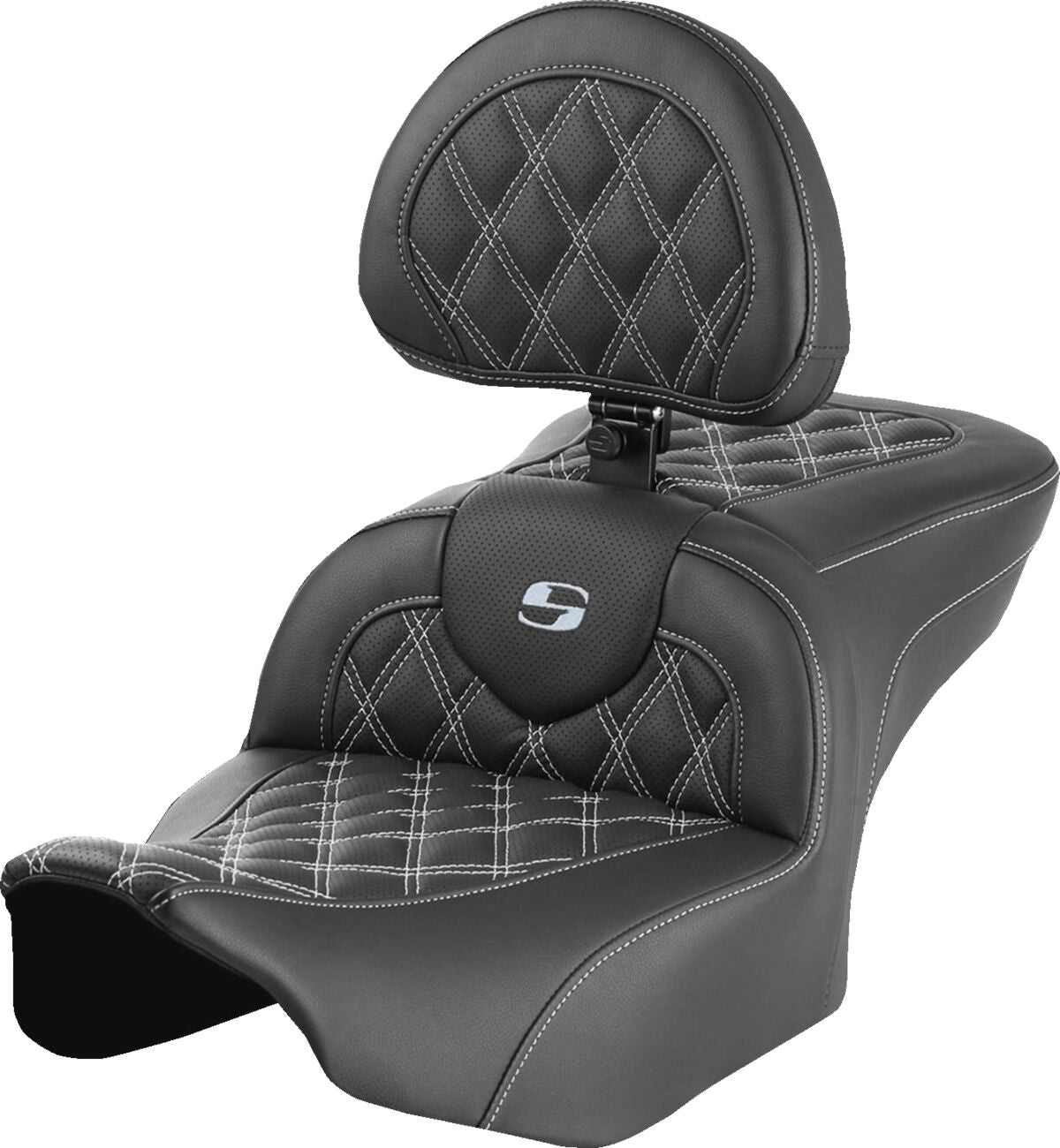 Saddlemen Roadsofa LS With Driver's Backrest Seat, Silver Stitch - 23+ Touring Seat Saddlemen