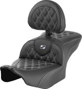 Saddlemen Roadsofa LS With Driver's Backrest Seat, Silver Stitch - 23+ Touring Seat Saddlemen
