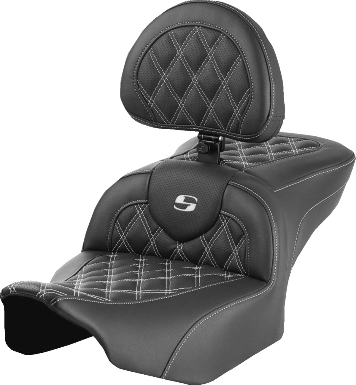 Saddlemen Roadsofa LS With Driver's Backrest Seat, White Stitch - 23+ Touring Seat Saddlemen