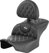 Saddlemen Roadsofa LS With Driver's Backrest Seat, White Stitch - 23+ Touring Seat Saddlemen