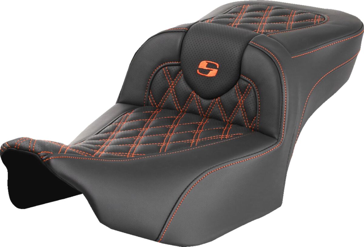 Saddlemen Roadsofa LS Extended Reach Seat, Orange Stitch - 23+ Touring Seat Saddlemen