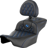 Saddlemen Roadsofa LS Extended Reach With Driver's Backrest Seat, Blue Stitch - 23+ Touring Seat Saddlemen
