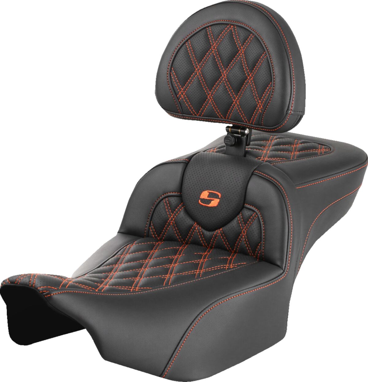 Roadsofa LS Extended Reach With Driver's Backrest Seat, Orange Stitch - 23+ Touring Seat Saddlemen Default Title