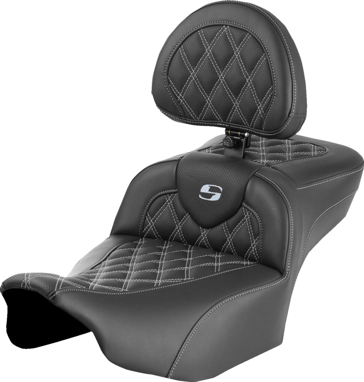 Saddlemen Roadsofa LS Extended Reach With Driver's Backrest Seat, Silver Stitch - 23+ Touring Seat Saddlemen