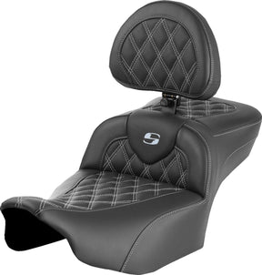 Saddlemen Roadsofa LS Extended Reach With Driver's Backrest Seat, Silver Stitch - 23+ Touring Seat Saddlemen