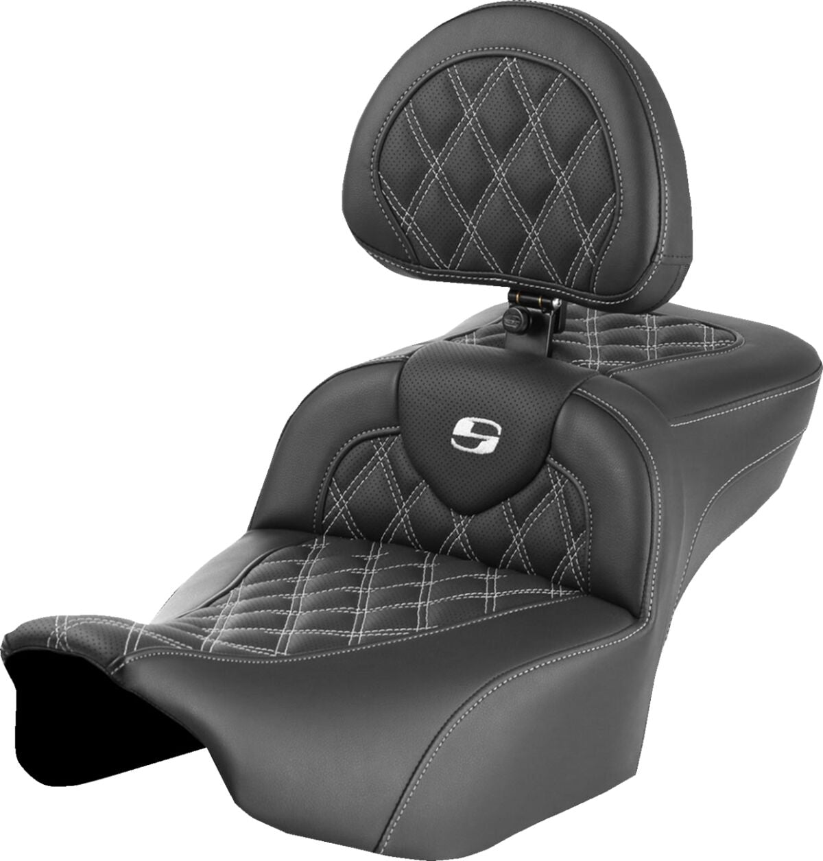 Saddlemen Roadsofa LS Extended Reach With Driver's Backrest Seat, White Stitch - 23+ Touring Seat Saddlemen