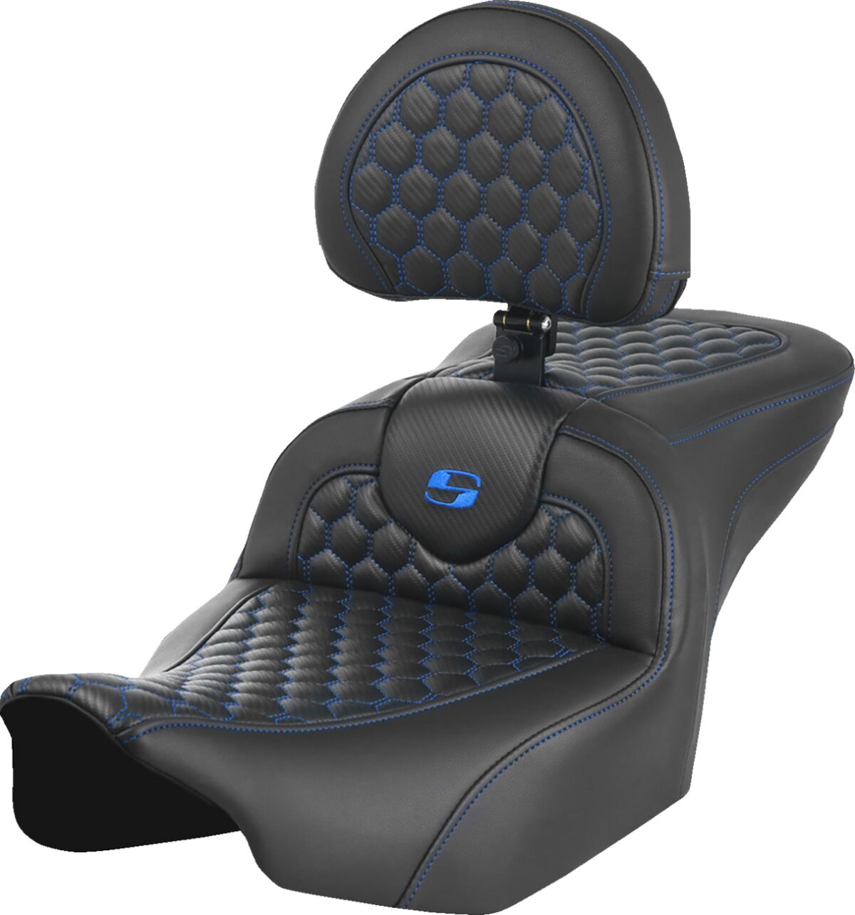 Saddlemen Roadsofa HC With Driver's Backrest Seat, Blue Stitch - 23+ Touring Seat Saddlemen