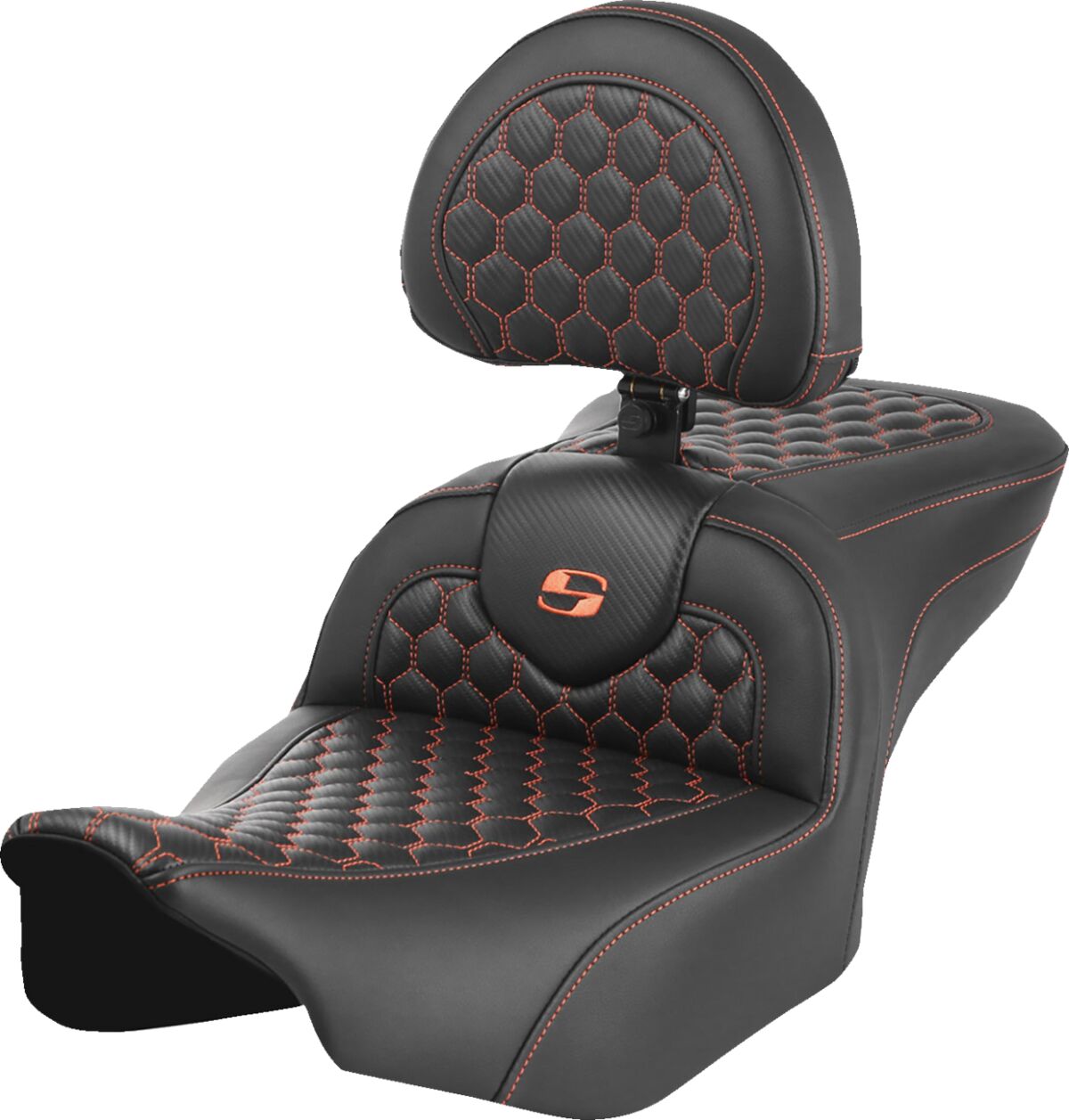 Saddlemen Roadsofa HC With Driver's Backrest Seat, Orange Stitch - 23+ Touring Seat Saddlemen