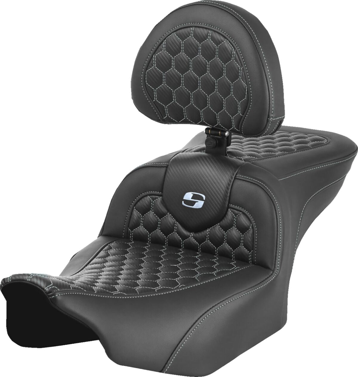 Saddlemen Roadsofa HC With Driver's Backrest Seat, Silver Stitch - 23+ Touring Seat Saddlemen