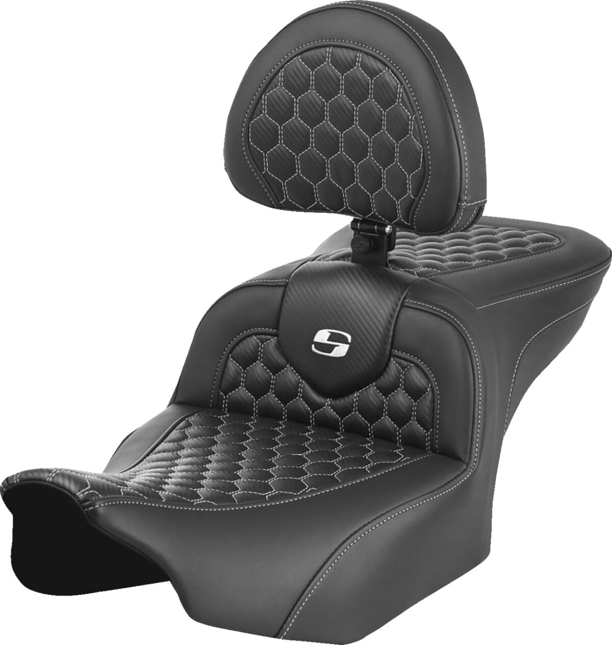 Saddlemen Roadsofa HC With Driver's Backrest Seat, White Stitch - 23+ Touring Seat Saddlemen