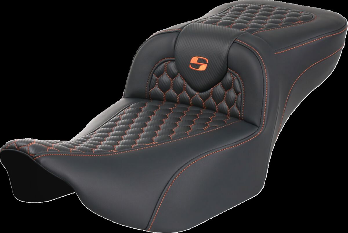 Saddlemen Roadsofa HC Extended Reach Seat, Orange Stitch - 23+ Touring Seat Saddlemen