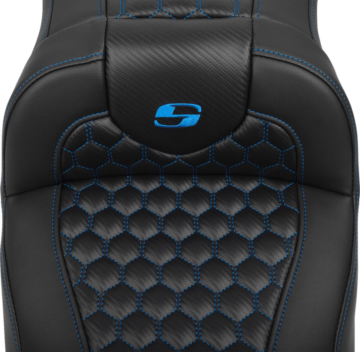 Roadsofa HC Extended Reach With Driver's Backrest Seat, Blue Stitch - 23+ Touring Seat Saddlemen
