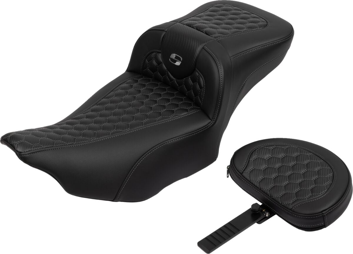 Roadsofa HC Extended Reach With Driver's Backrest Seat, Gray Stitch - 23+ Touring Seat Saddlemen