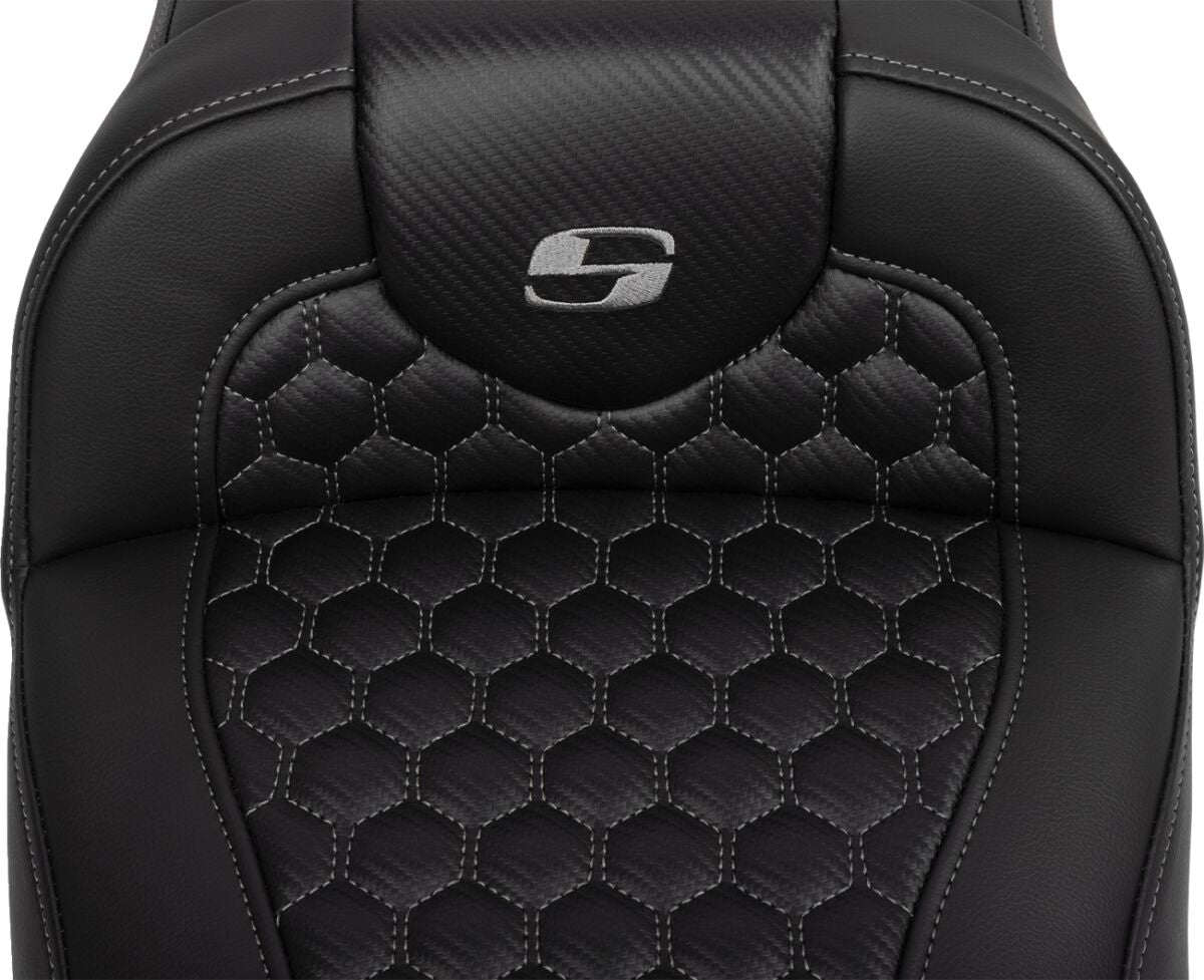 Roadsofa HC Extended Reach With Driver's Backrest Seat, Gray Stitch - 23+ Touring Seat Saddlemen