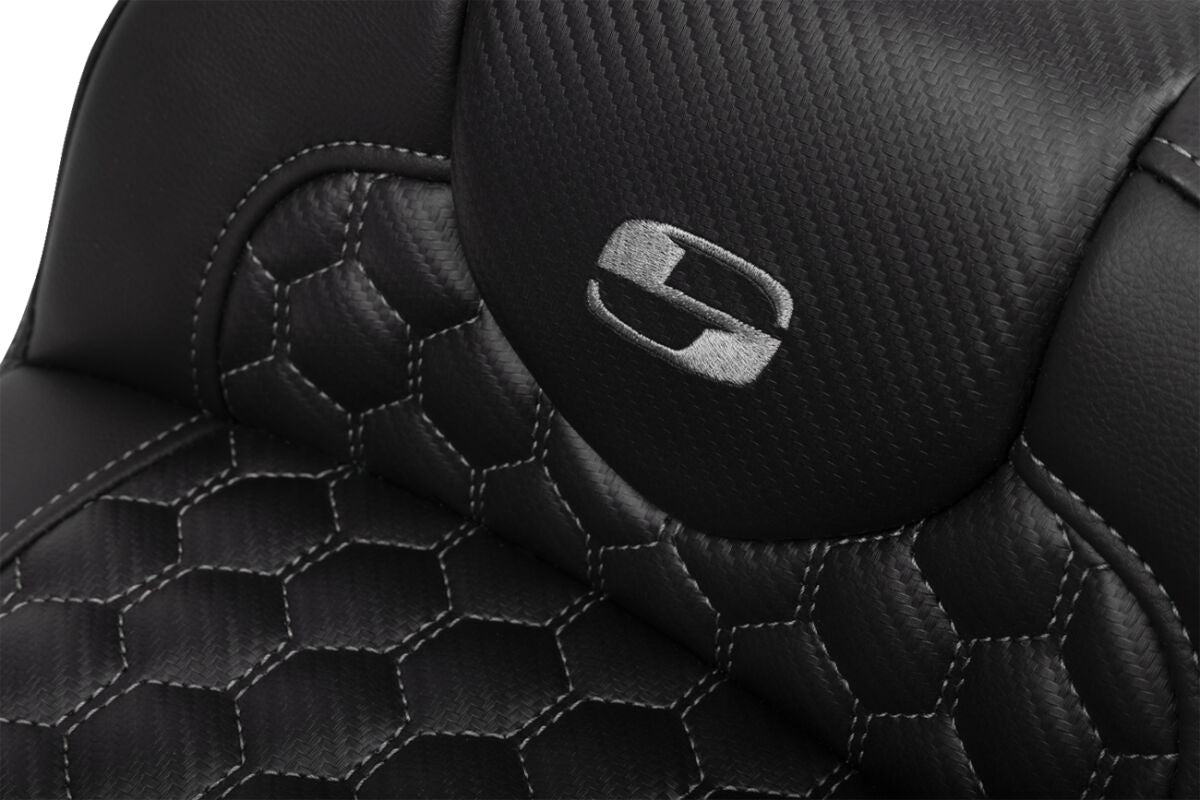 Roadsofa HC Extended Reach With Driver's Backrest Seat, Gray Stitch - 23+ Touring Seat Saddlemen
