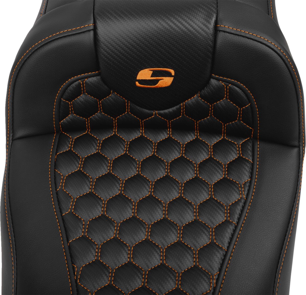 Roadsofa HC Extended Reach With Driver's Backrest Seat, Orange Stitch - 23+ Touring Seat Saddlemen