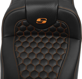 Roadsofa HC Extended Reach With Driver's Backrest Seat, Orange Stitch - 23+ Touring Seat Saddlemen