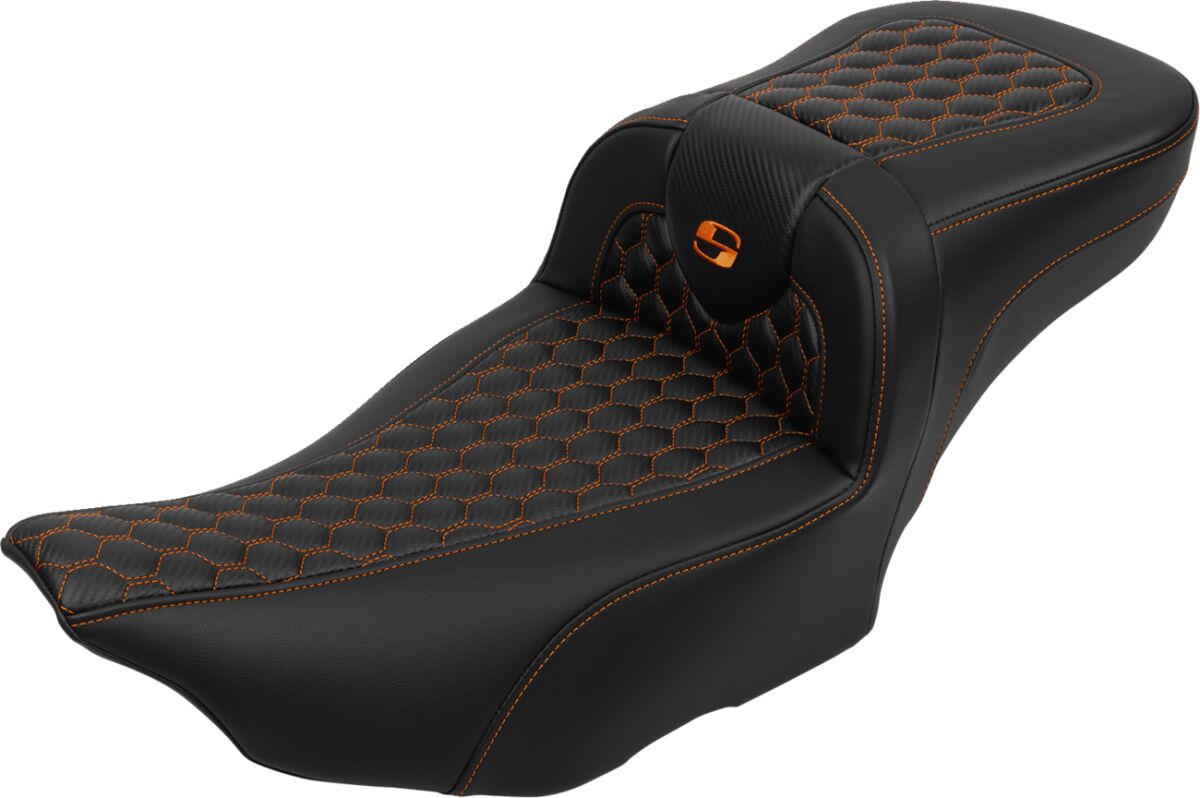 Saddlemen Roadsofa HC Extended Reach With Driver's Backrest Seat, Orange Stitch - 23+ Touring Seat Saddlemen