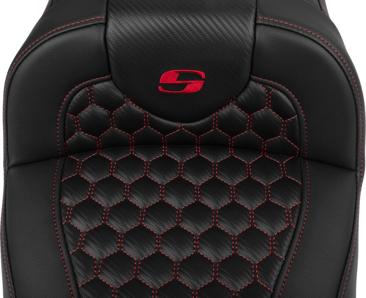 Roadsofa HC Extended Reach With Driver's Backrest Seat, Red Stitch - 23+ Touring Seat Saddlemen