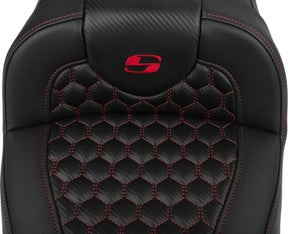 Roadsofa HC Extended Reach With Driver's Backrest Seat, Red Stitch - 23+ Touring Seat Saddlemen