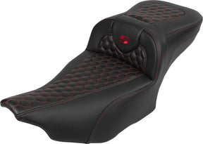 Roadsofa HC Extended Reach With Driver's Backrest Seat, Red Stitch - 23+ Touring Seat Saddlemen
